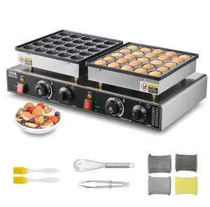 VEVOR 50PCS Mini Dutch Pancake Maker, Non-stick Stainless Steel Dorayaki Baker, 1800W Commercial Electric Poffertjes Grill Pan, Dual Temp & Time Control, for Kitchen Restaurant Breakfast Dessert