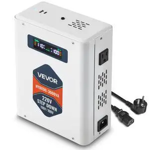 VEVOR Step Down Voltage Converter, 3000VA, Heavy Duty Voltage Power Converter, 220V to 110V Power Transformer, with 2 US Outlets, USB Output, LCD Display, Temperature Protection, for 110V Appliances