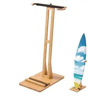 VEVOR Vertical Surfboard Stand, Wooden Surfboard Rack for Storage and Display, Adjustable & Freestanding Board Stand Organizer with Padding, for Wakeboards, Snowboards, Kiteboards, Shortboard, Skis