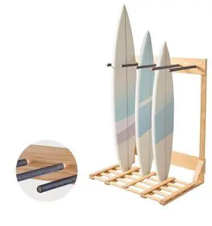 VEVOR Vertical Surfboard Stand, 4 Tiers Wooden Surfboard Rack for Storage and Display, Freestanding Board Stand Organizer, Surf Board Holder for Wakeboards, Snowboards, Kiteboards, Shortboard, Skis