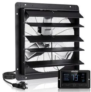VEVOR 24 inch Shutter Exhaust Fan, Wall Mounted Attic Vent Fan with Smart Programming Variable Speed Temperature Control, 2900 CFM,EC Motor,Timer, for Shed,Garage,Greenhouse Ventilation Cooling,Black