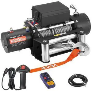 VEVOR Electric Winch, 12000 lbs Load Capacity, 12V DC Truck Winch with 0.36 in x 80 ft Steel Rope, Wireless & Wired Remote Control, IP55 Waterproof for Towing SUV Jeep Trailer Boat Off-Road Vehicle