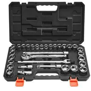 VEVOR Socket Set, 33 Pieces, 1/2 inch Drive Socket and Ratchet Set, SAE and Metric, Mechanic Tool Kit with Ratchet Wrench, Extension Bar and Storage Case, CR-V Alloy Steel, for Automotive Repair