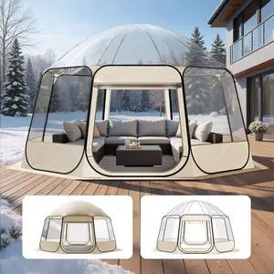 VEVOR Pop up Bubble Tent, 15 x 13.8 ft Waterproof & UV-Resistant, Clear Camping Tent Shelter, Outdoor Garden Dome Igloo Tents with Windows, 540° Panoramic View, for 12-15 Persons Patio Backyard