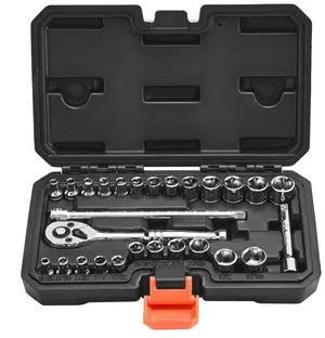 VEVOR Socket Set, 27 Pieces, 1/4 inch Drive Socket and Ratchet Set, SAE and Metric, Mechanic Tool Kit with Ratchet Wrench, Extension Bar and Storage Case, CR-V Alloy Steel, for Automotive Repair