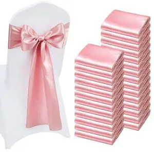 VEVOR Satin Chair Sashes Bows, 100PCS Chair Ribbon Ties Back Sash, 7 x 108 inch, Rose Gold Wedding Reception Decoration, for Wedding Ceremony Baby Shower Party Events Banquet Chair Cover Decoration