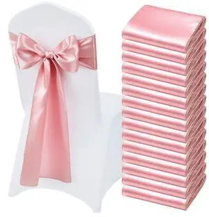 VEVOR Satin Chair Sashes Bows, 50PCS Chair Ribbon Ties Back Sash, 7 x 108 inch, Rose Gold Wedding Reception Decoration, for Wedding Ceremony Baby Shower Party Events Banquet Chair Cover Decoration