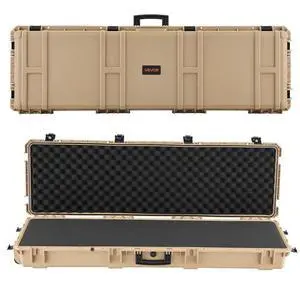 VEVOR Hard Rifle Case, Lockable Rifle Case with Pre-cut Foams, 52 in Gun Storage with Wheels, Heavy Duty IP67 Waterproof & Dustproof Pistol Storage Cases for Rifles, Shotguns, Airsoft Guns, Khaki