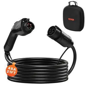 VEVOR EV Charger Extension Cable, 48Amp 21 ft J1772 Extension Cord Compatible with 120V-240V SAE J1772 Electric Vehicle Chargers, Level 1/Level 2 IP66 Heavy Duty Car Charging Cable with Carrying Bag