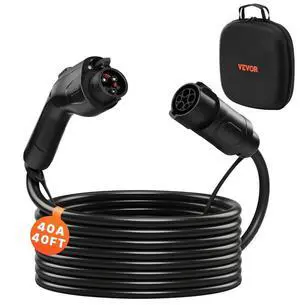 VEVOR EV Charger Extension Cable, 40Amp 40 ft J1772 Extension Cord Compatible with 120V-240V SAE J1772 Electric Vehicle Chargers, Level 1/Level 2 IP66 Heavy Duty Car Charging Cable with Carrying Bag