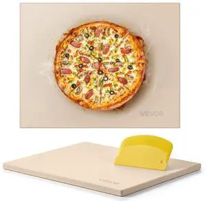 VEVOR Pizza Stone, 15 x 12 in Rectangular Cordierite Pizza Stone, Extra Large Baking-Stone with Scraper, 0.6 in Thick Heat-Resistant Cordierite, for Kitchen Oven, Baking Bread & Pizzas, BBQ Grilling
