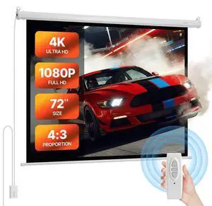 VEVOR Motorized Projector Screen, 72 inch 4:3 1080 HD Electric Projection Screen, Wall Mounted Projection Dispaly Projector with Remote Control, Automatic Movie Screen for Family Home Office Theater