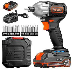 VEVOR Impact Driver, 1/4 Inch, 2800 RPM Max Speed, 20 V Brushless Motor, Electric Cordless Impact Driver Kit with Battery and Charger, 20 Bits, LED Work Light, for Furniture, Electrical, Home Repairs