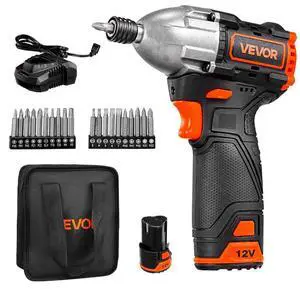 VEVOR Impact Driver, 1/4 Inch, 3000 RPM Max Speed, 12 V Brushless Motor, Electric Cordless Impact Driver Kit with Battery and Charger, 20 Bits, LED Work Light, for Furniture, Electrical, Home Repairs