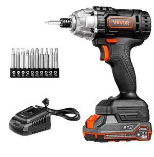 VEVOR Impact Driver, 1/4 Inch, 2800 RPM Max Speed, 20 V Powerful Motor, Electric Cordless Impact Driver Kit with Battery and Charger, 10 Bits, LED Work Light, for Furniture, Electrical, Home Repairs
