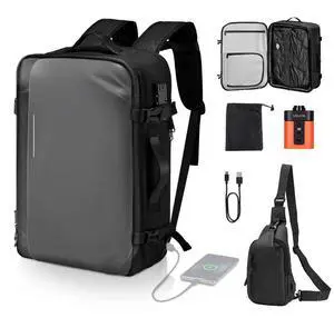 VEVOR Vacuum Travel Backpack, 65L, Expandable Vacuum Seal Compression Travel Backpack with Pump, with TSA-Approved Lock, Airback Vacpack, Water-Resistant Carry-On Suitcase Luggage, for Business, Gray