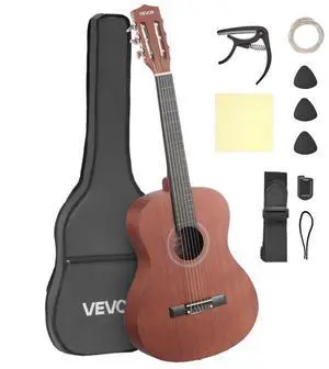 VEVOR Classical Guitar, 36 Inch, Wood Classical Guitar Starter Kit for Beginners, with Nylon Strings, Gig Bag, Strap, Tuner, Extra Strings, Picks, Capo, Sapele & Rosewood, for Kids Girls Boys, Natural