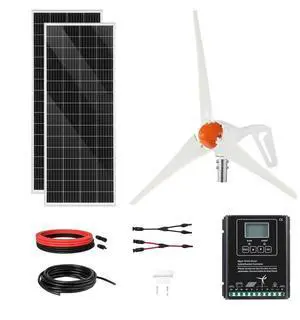 VEVOR 12V 400W Solar Wind Power Kit, 2PCS 100W Monocrystalline Solar Panels + 200W Wind Turbine + MPPT Wind/Solar Hybrid System Controller for Home RV Boat Camping Off-Grid Applications