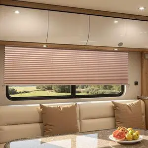 VEVOR RV Blinds, 62 in x 32 in, RV Pleated Shades, Polyester Fabric, Easy to Clean and Install, Privacy Protection and Sunlight Blocking, for Camper, Travel Trailer, Motorhome Window, Cappuccino