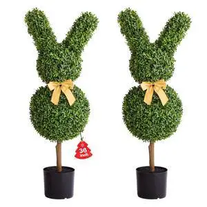 VEVOR Artificial Topiary Bunny-Shape Boxwood Ball, 2 Set 36 inch Faux Boxwood Plant Balls, Fake Silk Tree Look Real, Easy Assembly for Decor Front Porch Outdoor Patio Garden Balcony Backyard Indoor