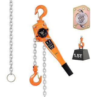 VEVOR Manual Lever Chain Hoist, 1-1/2T 3300LBS Capacity Heavy Duty Come Along, 20FT Lift G80 Alloy Steel Chain With Dual Pawl Mechanical Brake,360°Rotating Hooks, for Warehouse Construction Garage