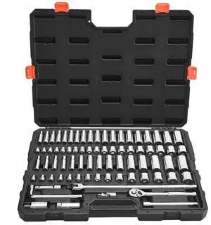VEVOR Socket Set, 76 Pieces, 3/8 inch Drive Socket and Ratchet Set, SAE and Metric, Deep and Shallow, Mechanic Tool Kit with Accessories and Storage Case, CR-V Alloy Steel, for Automotive Repair