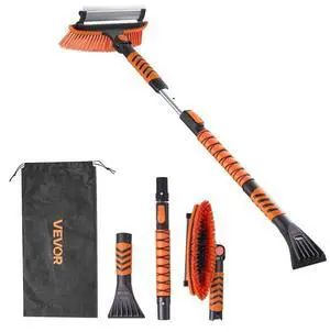 VEVOR Car Snow Brush, 3-in-1 Snow Remover for Car Windshield - with 180° Pivoting Brush Head, Squeegee & Ice Scraper, 34.3"-42.1" Extendable Aluminum Handle and Foam Grip for Cars, Truck, SUV, RV