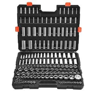 VEVOR Socket Set, 163 Pieces, 3/8 & 1/4 & 1/2 inch Drive Socket Tool Set, SAE and Metric, Deep and Standard, Mechanic Tool Kit with Storage Case, Chrome Plated CR-V Alloy Steel, for Automotive Repair