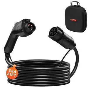 VEVOR EV Charger Extension Cable, 32Amp 21 ft J1772 Extension Cord Compatible with 120V-240V SAE J1772 Electric Vehicle Chargers, Level 1/Level 2 IP66 Heavy Duty Car Charging Cable with Carrying Bag