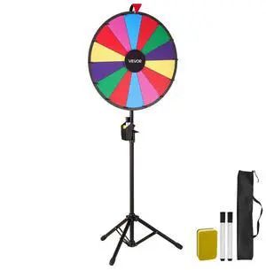 VEVOR 24 in Spinning Prize Wheel, 14 Slots Spinning Wheel with Tripod, Adjustable Height Win Fortune Roulette with a Dry Erase and 2 Markers, 6 Colors, Easy Assembly, for Party Pub Trade Show Carnival
