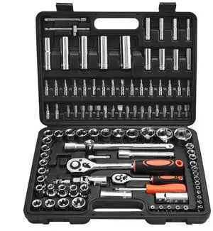 VEVOR Socket Set, 108 Pieces, 1/4 & 1/2 inch Drive Socket and Ratchet Set, Metric Size from 4 to 32 mm, Mechanic Tool Kit with Bits, Accessories, Storage Case, CR-V Alloy Steel, for Automotive Repair