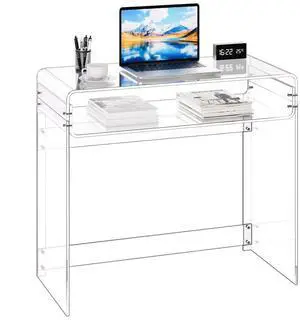 VEVOR Acrylic Table, 2 Tiers Clear End Table with Storage Shelf, Modern Rectangle Acrylic Side Desk, Transparent Thick Desk Nightstand for Bedroom, Office, Living Room, 15.7 x 33.5 x 29.5 in (Clear)