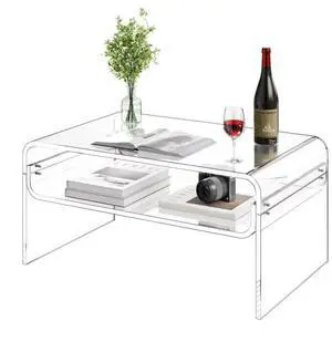VEVOR Acrylic Coffee Table, 2 Tiers Center Table with Storage Shelf, Modern Rectangle Acrylic Coffee Desk, Ideal for Dining Room, Kitchen Island, Restaurant, Office, 19.7 x 31.5 x 15 in (Clear)