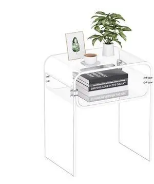 VEVOR Acrylic Side Table, 2 Tiers Clear Bedside Table with Storage Shelf, Modern Rectangle Acrylic End Desk, Transparent Thick Nightstand for Bedroom, Living Room, Study, 11.8 x 15.7 x 19.7 in (Clear)