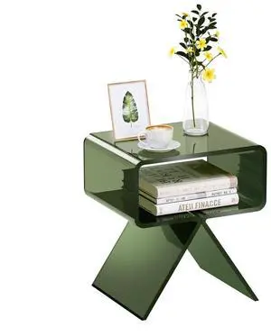 VEVOR Acrylic Nightstand Side Table, Modern Clear Bedside Table with Storage Shelf, Transparent Small End Desk for Living Room, Bedroom, Home Decor, No Assembly Needed, 11.8 x 15.4 x 17 in (Green)