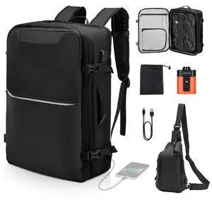 VEVOR Vacuum Travel Backpack, 80L, Expandable Vacuum Seal Compression Travel Backpack with Pump, with TSA-Approved Lock, Airback Vacpack, Water-Resistant Carry-On Suitcase Luggage, for Business, Black
