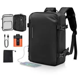 VEVOR Vacuum Travel Backpack, 35L, Vacuum Seal Compression Travel Backpack with Air Pump, Multiple Pockets & Compartments, Water-Resistant Carry-On Suitcase Luggage, Casual Personal Item Bag, Black