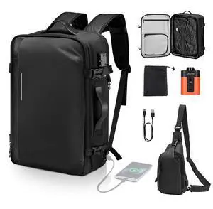 VEVOR Vacuum Travel Backpack, 65L, Expandable Vacuum Seal Compression Travel Backpack with Pump, with TSA-Approved Lock, Airback Vacpack, Water-Resistant Carry-On Suitcase Luggage, for Business, Black