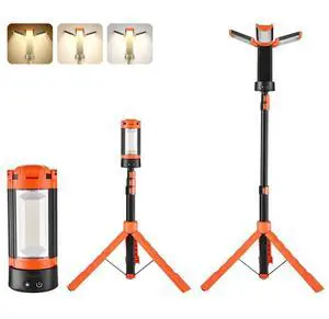 VEVOR LED Work Light with Stand, 6Ah, Rechargeable Cordless Camping Light, with 3 Lamp Heads, Detachable Tripod Stand, 2200 Lumens 3000K-6500K Dimmable, Portable Construction Lighting for Job Site