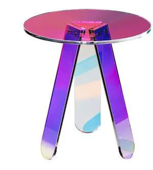 VEVOR Round Iridescent Side Table, Acrylic End Table, Clear Rainbow Acrylic Coffee Table for Drink, Food, Snack  in Living Room, Bedroom, and Study