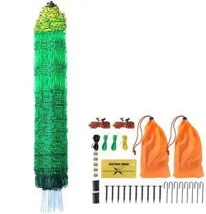 VEVOR Electric Fence Netting, 48" H x 168' L, PE Net Fencing Kit with Posts & Double-Spiked Stakes, Utility Portable Mesh for Chickens, Ducks, Geese, Rabbits,  in Backyards, Farms, and Ranches