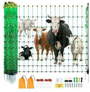 VEVOR Electric Fence Netting, 42 in (H) x 164 ft (L), PE Net Fencing with Posts & Double-Spiked Stakes, Utility Portable Electric Fence for Pigs, Cows, Sheep, Deer,  in Backyards, Farms, Ranches