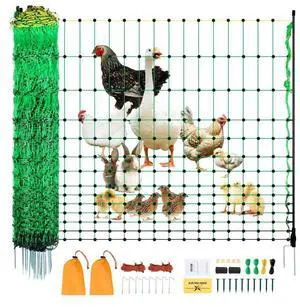 VEVOR Electric Fence Netting, 48" H x 100' L, PE Net Fencing Kit with Posts & Double-Spiked Stakes, Utility Portable Mesh for Chickens, Ducks, Geese, Rabbits,  in Backyards, Farms, and Ranches