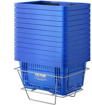 VEVOR Shopping Basket, Set of 12, 24L Durable Plastic Grocery Basket with Handle and Stand, 16.73 x 11.61 x 8.86 inch Portable Shop Basket Bulk  for Retail Store Supermarket Grocery Shopping, Blue