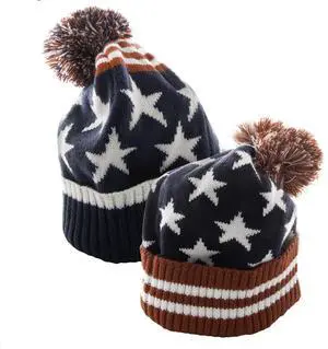 BlackCanyon Outfitters American Flag Knit Hat AMERKNIT20 Winter Beanie Hats Acrylic Knit Cuffed Beanie Cap Cozy Patriotic Pom Hat for Men and Women