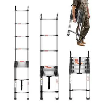 VEVOR Telescoping Ladder, 16.5ft Stainless Steel Lightweight Extension Ladder, Multi-Button Retraction Collapsible Ladders, 330LBS Capacity & Non-Slip Feet, Portable 13-Step Ladders for Home, RV, Loft