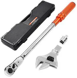 VEVOR Adjustable Click Torque Wrench, 1/2 Inch Drive, 20-160 lbf-ft/27.1-216.8 N.m, Dual-direction and Dual Range Scales, 72-Tooth, ±2% Precision, with Adapter Interchangeable Jaw and Ratchet Head