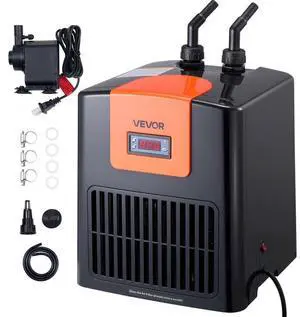 VEVOR Aquarium Chiller 52 Gallon, 1/10 HP Water Chiller for Hydroponics, Fast Cooling for Fish Tank,Axolotl,Coral Reef,Quiet Refrigeration Compressor, Titanium Evaporator,Complete Fittings
