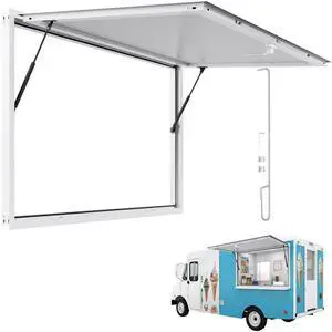 VEVOR Concession Window 60x36 in, Aluminum Alloy Frame Service Window for Food Truck, Up to 85 Degrees Stand Serving Window with Awning Door and Drag Hook, Rainwater Resistant for Concession Trailers