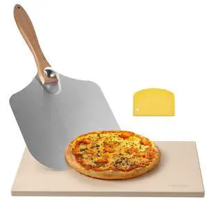 VEVOR Pizza Stone, 20 x 14 x 0.6 in Rectangular Cordierite Pizza Stone, 1450 Heat-Resistant Cook Stone, Extra Large Baking-Stone with Metal Peel, Scraper, for Kitchen Bake Oven, BBQ Grill